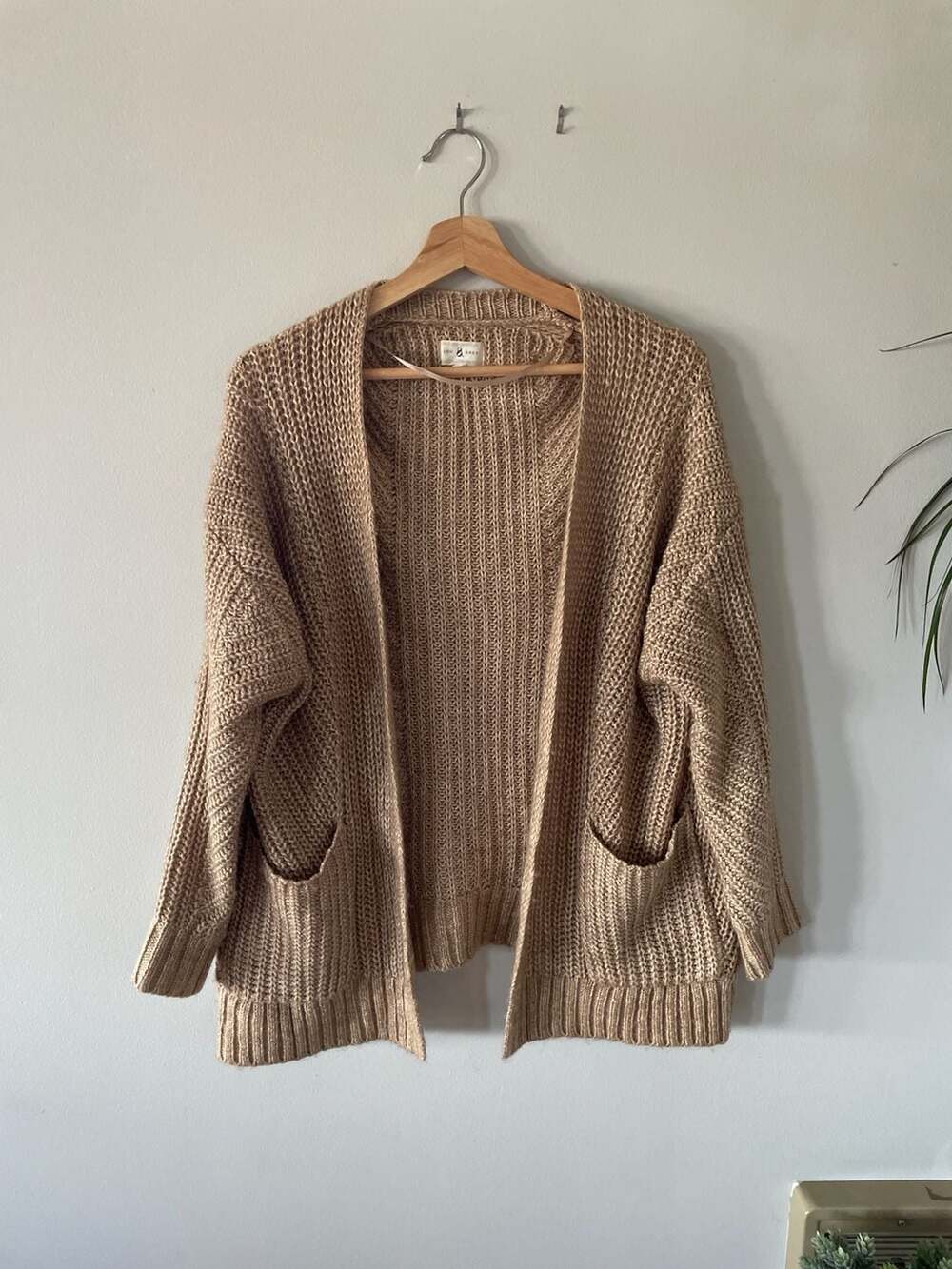 Lou & Grey Tan Chunky Knit Open Front Cardigan with Pockets, Size XS